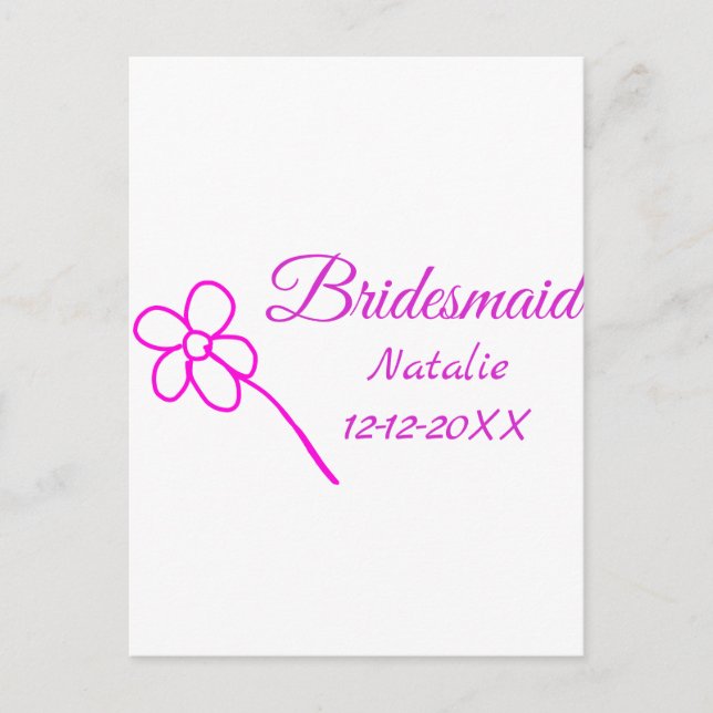 Carte Postale Simple minimum rose bridesmaid ajouter le nom de l (Devant)