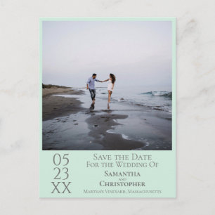 Carte Postale Simple Mint Green Wedding Enregistrer la photo Dat