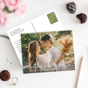 Carte Postale Simple moderne Mariage de script de coeur Merci ph