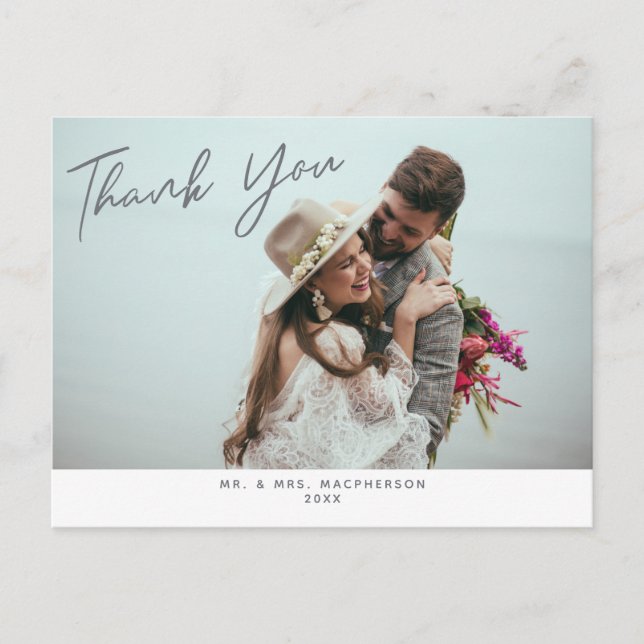 Carte Postale simple moderne Mariage Photo Merci (Devant)