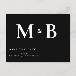 Carte Postale Simple Moderne Monogramme Noir et Blanc Enregistre