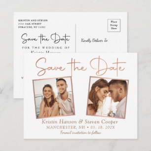 Carte Postale Simple Moderne Rose Gold 2 Photo Enregistrer La Da