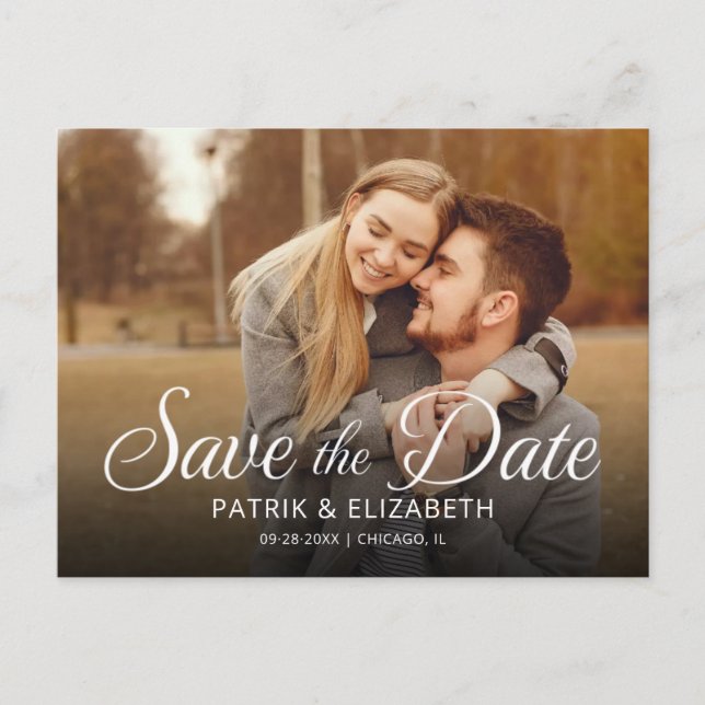 Carte Postale Simple moderne Script Wedding Enregistrer La Date  (Devant)