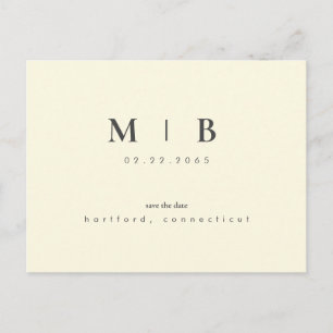Carte Postale Simple Monogramme jaune Enregistrer le Mariage de