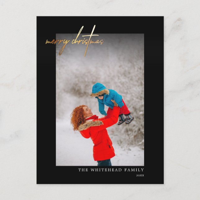 Carte Postale Simple Or Joyeux Noël Photo Noir (Devant)