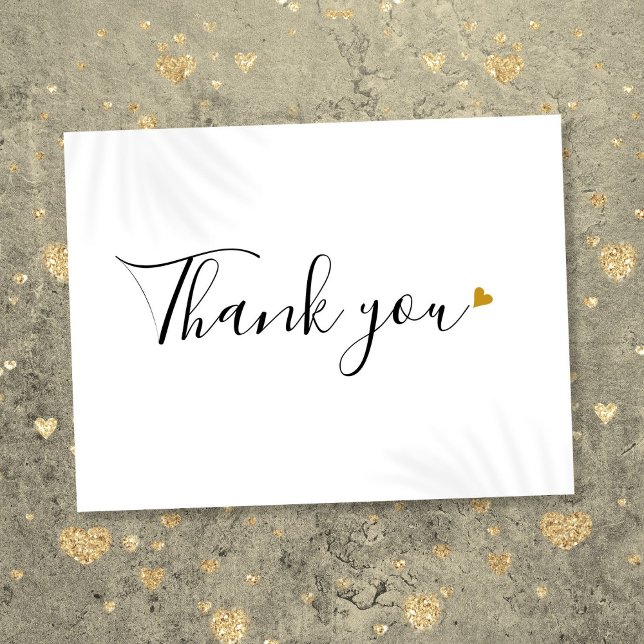 Carte Postale Simple remerciement d'affaires de coeur en or de s (Simple Script Gold Heart Business Thank You Postcard)