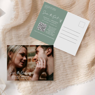 Carte Postale Simple Sage Green Boho Enregistrer la date QR Code