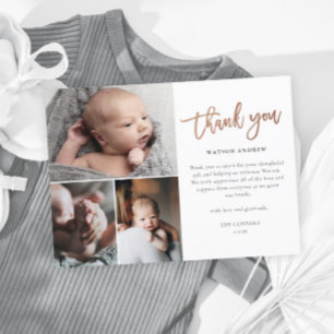 Carte Postale Simple Script 3 Photo Collage Baby Merci