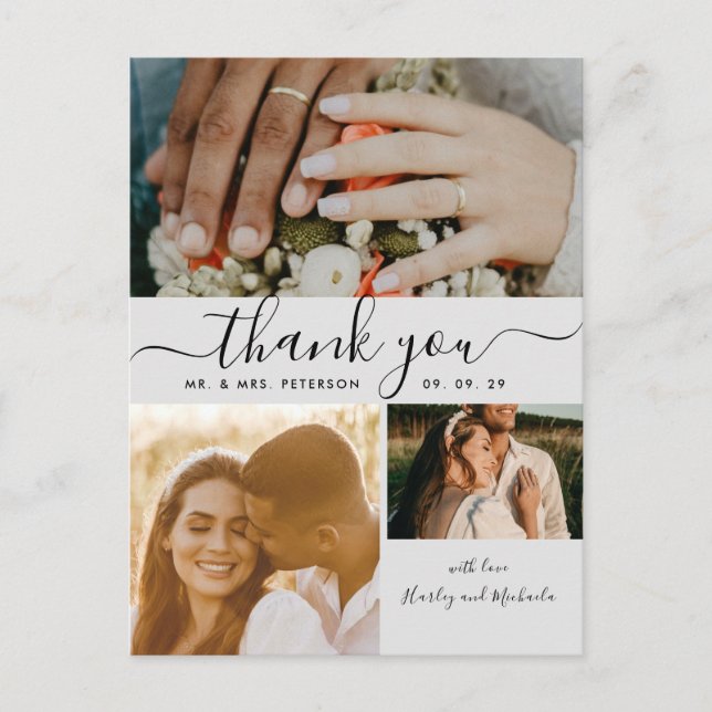 Carte Postale Simple Script 4 Collage de photos Mariage Merci  P (Devant)