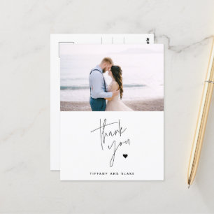 Carte Postale Simple Script Heart Wedding Merci Photo