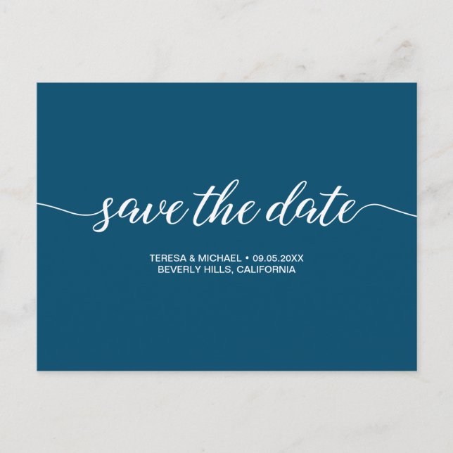 Carte Postale Simple script Marine mariage bleu Enregistrer la d (Devant)