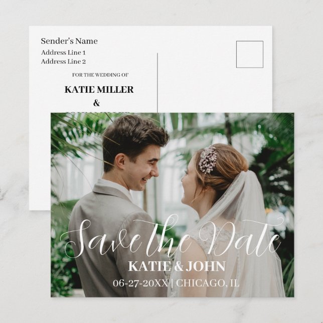 Carte Postale Simple style moderne photo mariage Enregistrer la  (Devant / Derrière)