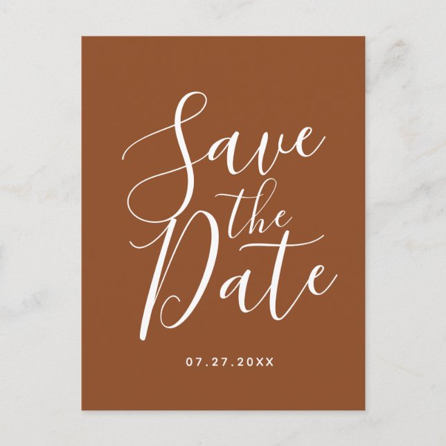 Carte Postale Simple Terracotta Enregistrer La Date Boho Mariage (Devant)