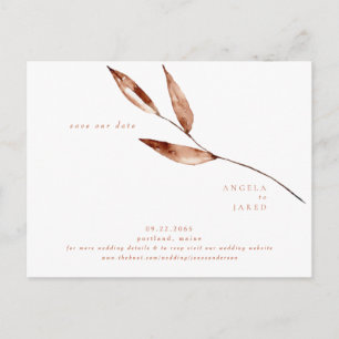 Carte Postale Simplicité Foliage Terracotta Mariage Date de sauv