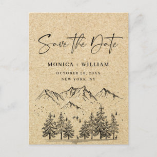 Carte Postale Simulated Kraft Paper Mountain Enregistrer la date