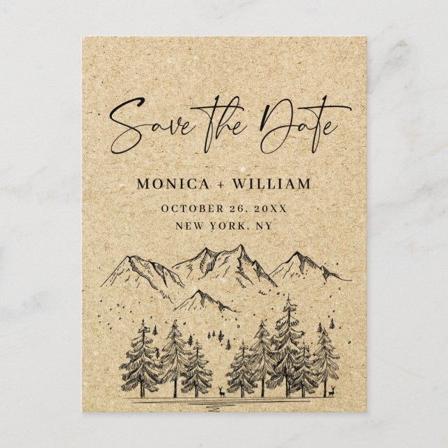 Carte Postale Simulated Kraft Paper Mountain Enregistrer la date (Devant)