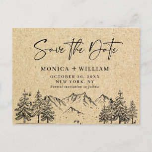Carte Postale Simulated Kraft Paper Mountain Enregistrer la date