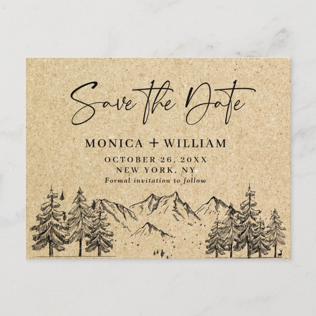 Carte Postale Simulated Kraft Paper Mountain Enregistrer la date (Devant)