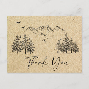 Carte Postale Simulée Kraft Papier Forêt Montagnes Merci