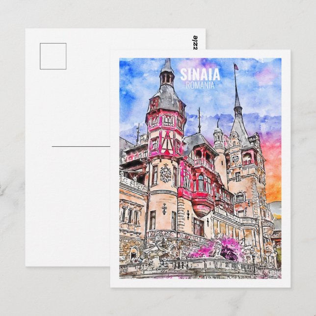 Carte Postale Sinaia Romania Fameux Voyage Aquarelle croquis (Devant / Derrière)