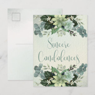 Carte Postale Sincères Condoléances Succulentes Peintes à l'Aq