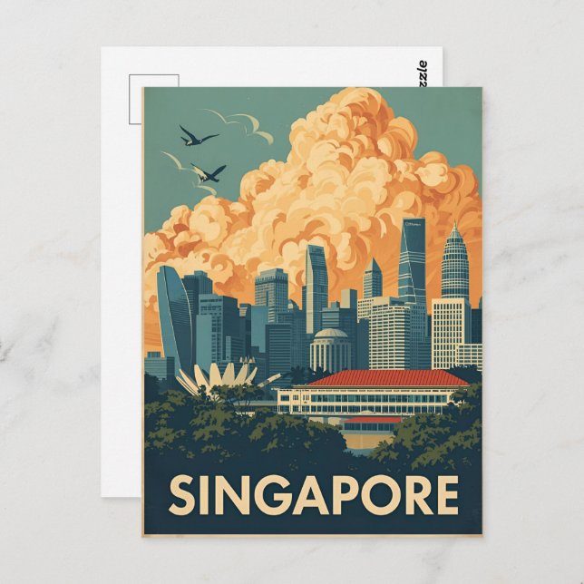 Carte Postale Singapore city retro Skyline (Devant / Derrière)