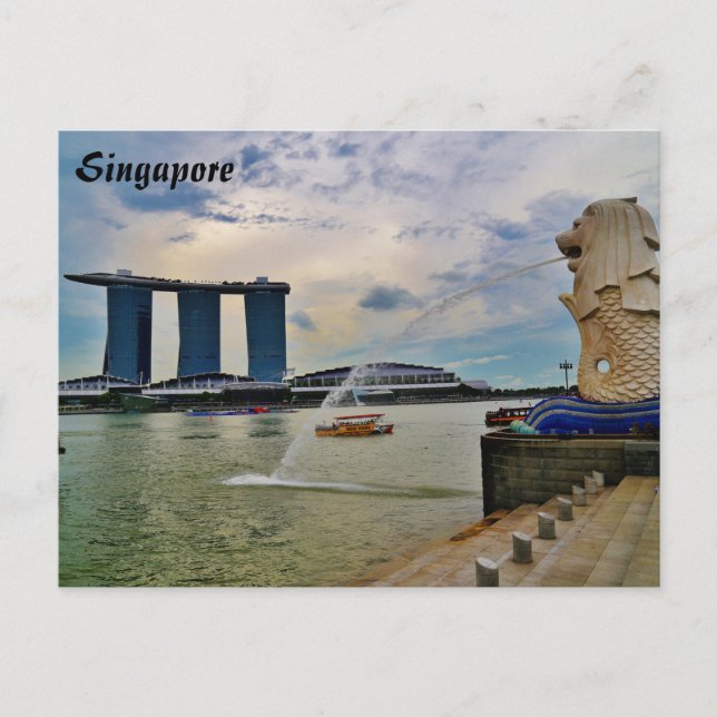 Carte Postale Singapour : Merlion et Marina Bay Sands Hotel (Devant)