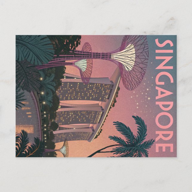Carte Postale Singapour Skyline dans l'art rétro futuriste (Devant)