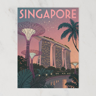 Carte Postale Singapour Skyline dans l'art rétro futuriste
