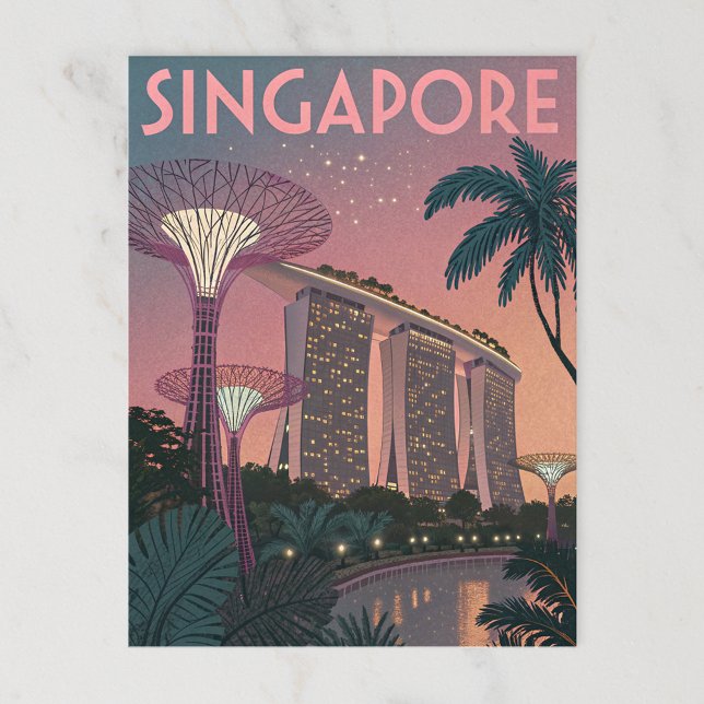 Carte Postale Singapour Skyline dans l'art rétro futuriste (Créateur téléchargé)