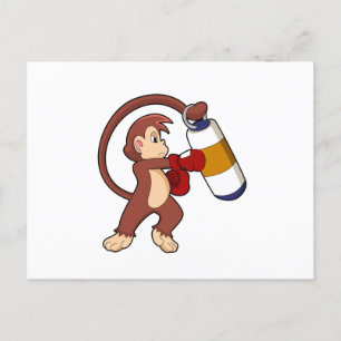 Carte Postale Singe à la boxe avec sac de poinçonnage