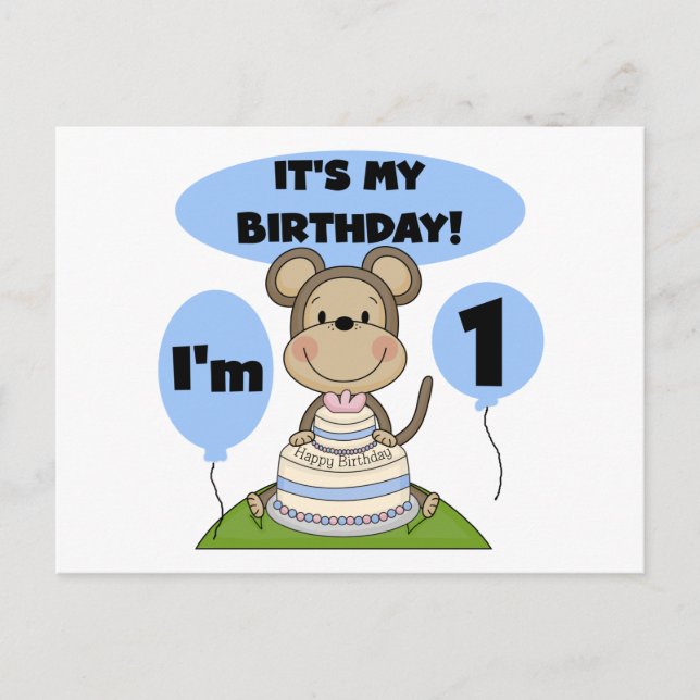 Carte Postale Singe Anniversaire Garçon 1er (Devant)