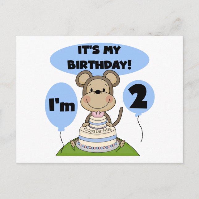 Carte Postale Singe Anniversaire Garçon 2e T-shirts et cadeaux (Devant)