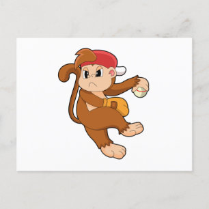 Carte Postale Singe au baseball avec gant de baseball