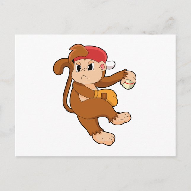 Carte Postale Singe au baseball avec gant de baseball (Devant)