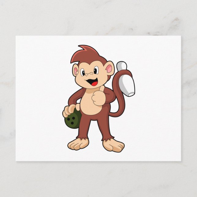 Carte Postale Singe au bowling avec boule de bowling (Devant)