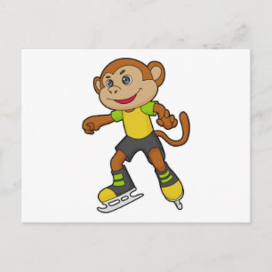 Carte Postale Singe au patinage sur glace avec des patins à glac