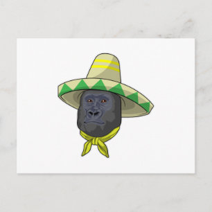 Carte Postale Singe avec chapeau de paille