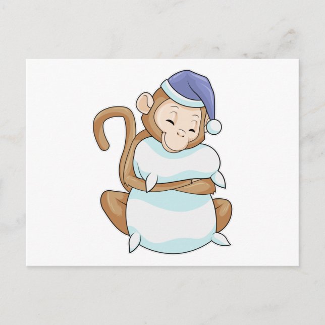 Carte Postale Singe avec Coussin et tête de lit (Devant)