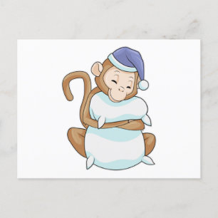 Carte Postale Singe avec oreiller et dormeur