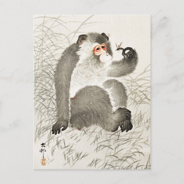 Carte Postale Singe avec peinture d'insectes par Ohara Koson (Devant)