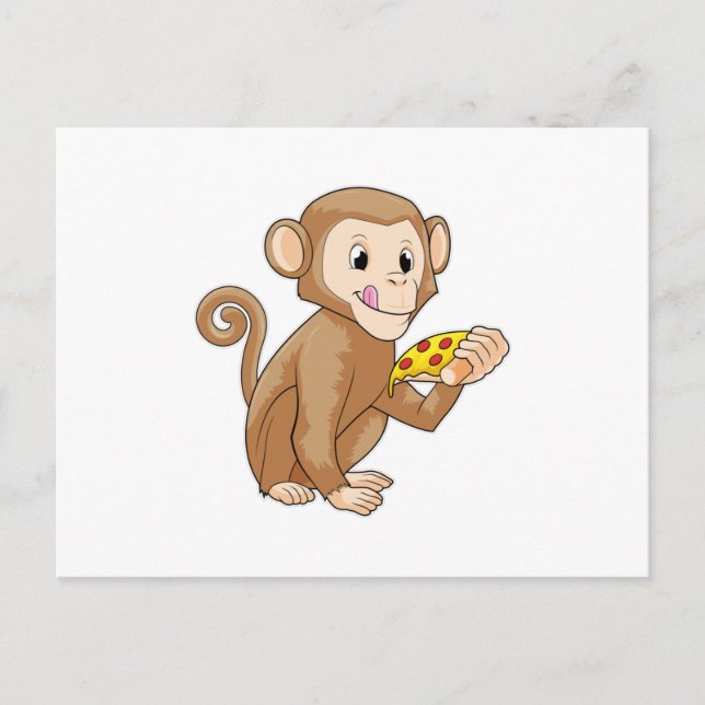 Carte Postale Singe avec un morceau de pizza (Devant)