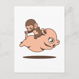 Carte Postale Singe-bébé (Revenir sur un cochon)