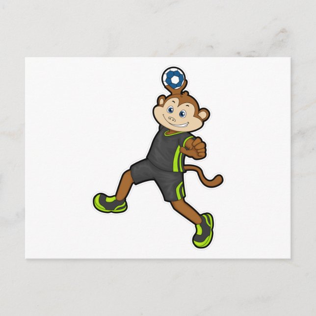 Carte Postale Singe chez Joueur de handball avec Handball (Devant)