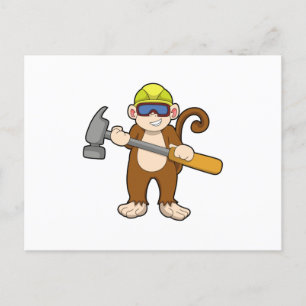 Carte Postale Singe comme artisan avec marteau