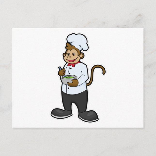 Carte Postale Singe comme cuisinier avec bol (Devant)