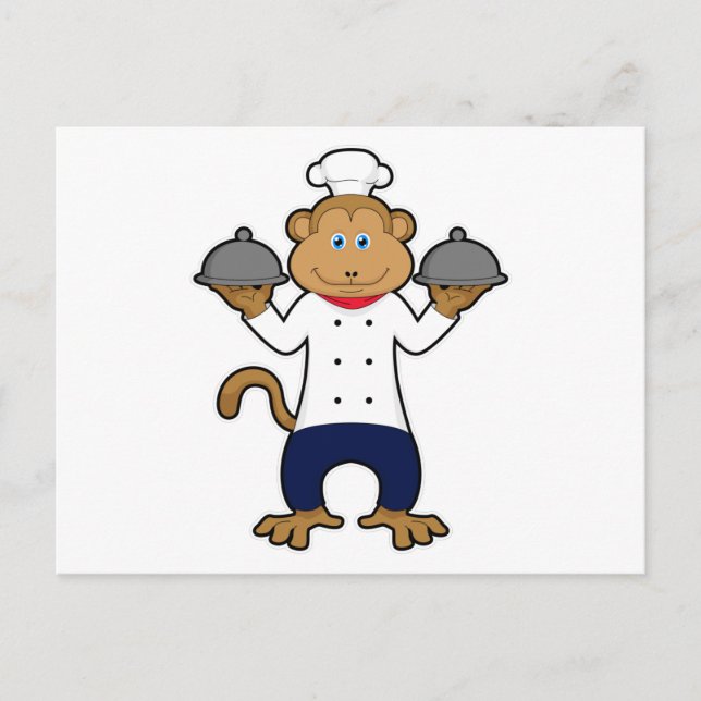 Carte Postale Singe comme cuisson avec assiettes de service (Devant)