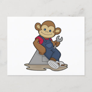 Carte Postale Singe comme mécanicien avec clé