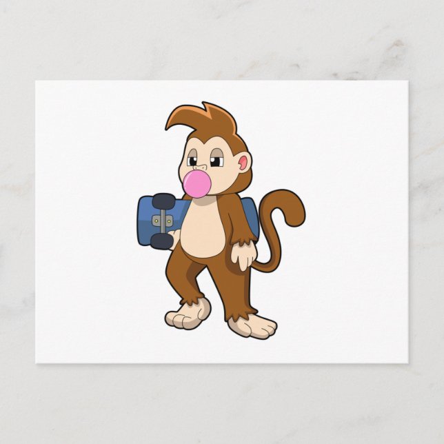 Carte Postale Singe comme patineur avec skateboard (Devant)