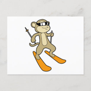 Carte Postale Singe comme skieur avec ski
